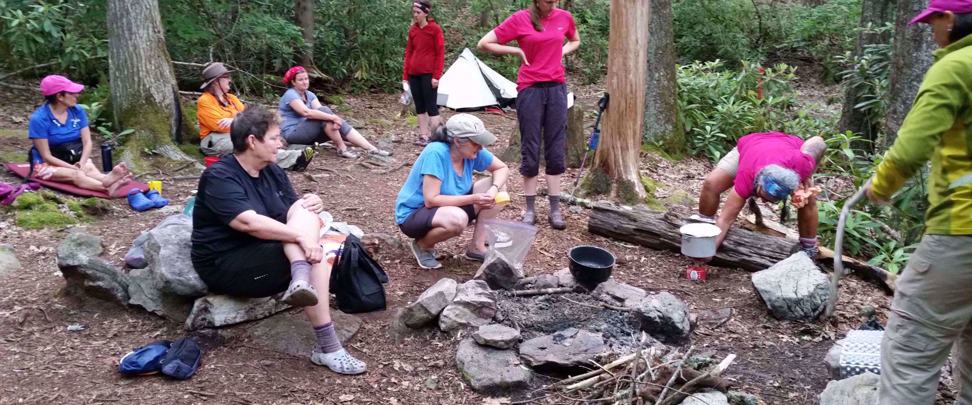All women travel group camping on the Appalachian Trail
