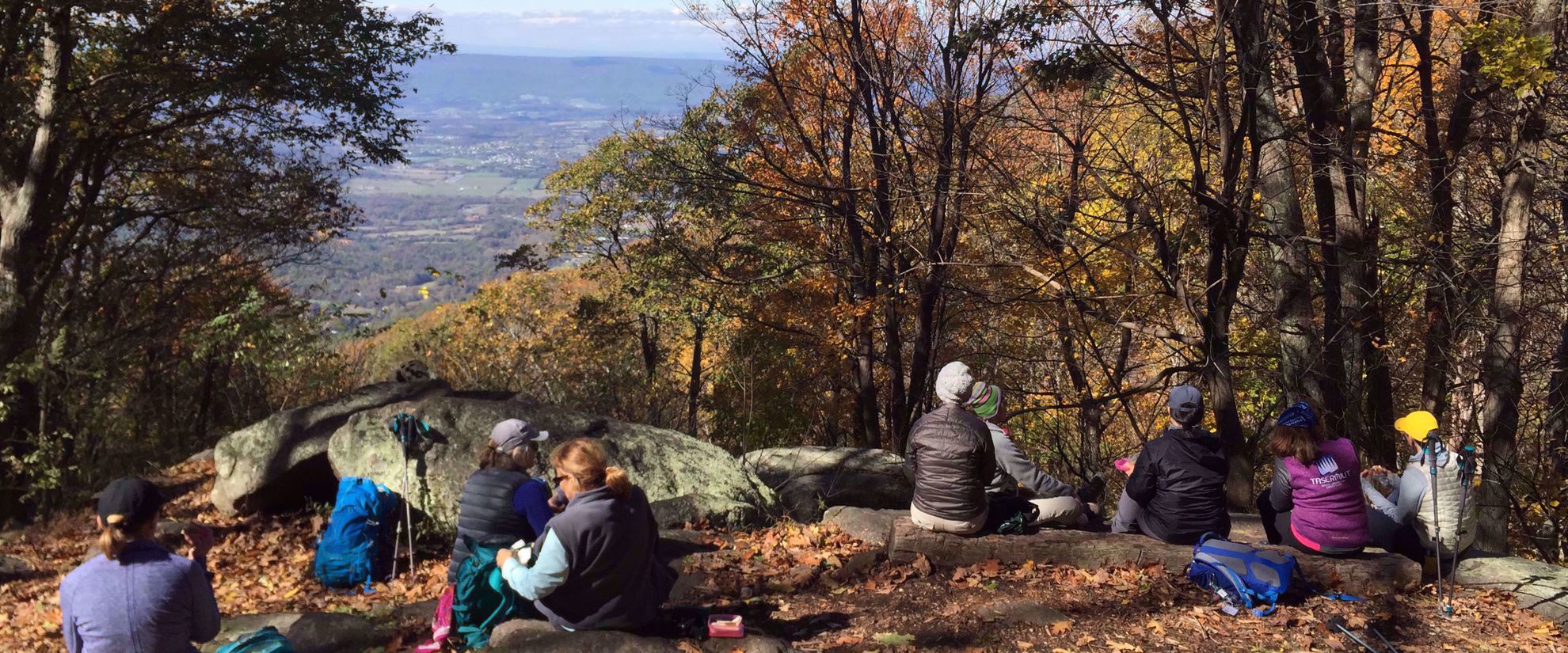 women hiking the appalachian trail in autumn