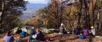 women hiking the appalachian trail in autumn