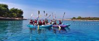 women kayaking in bright blue water croatia