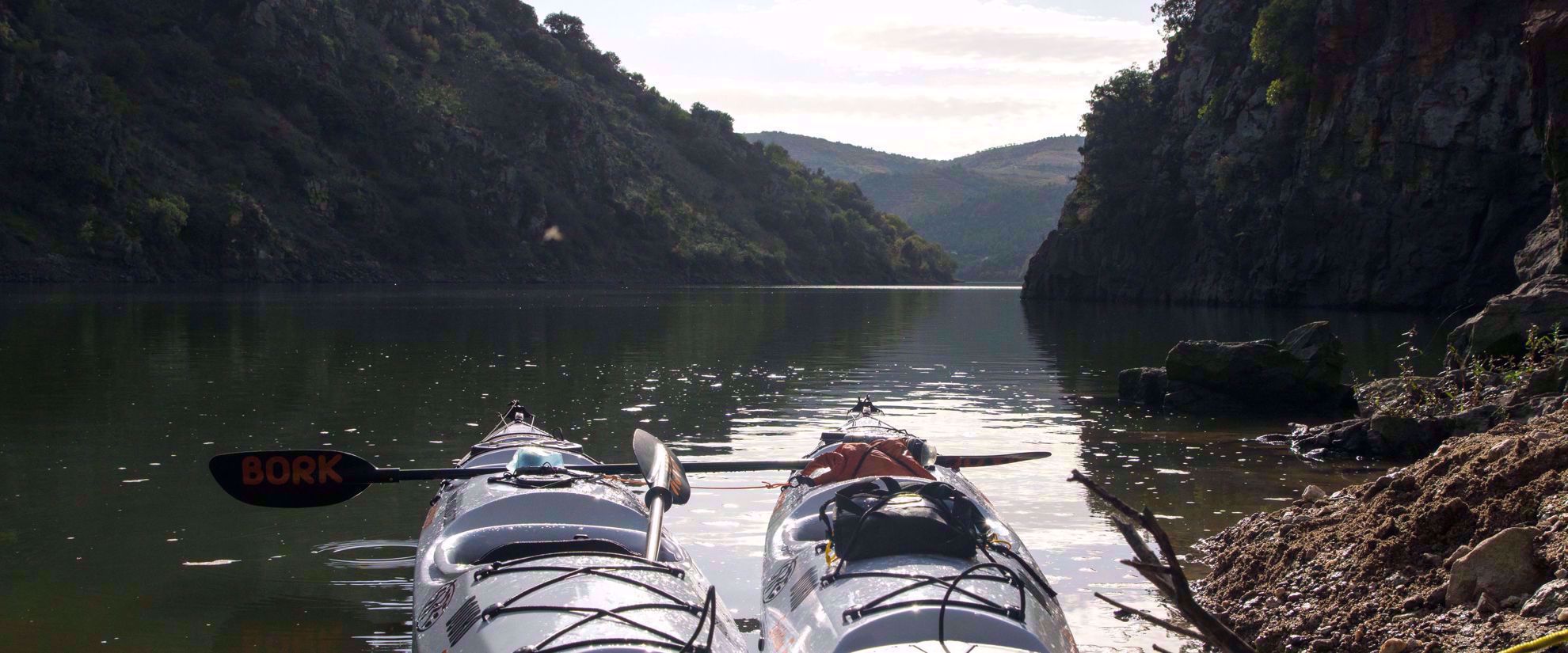 empty kayaks in douro valley
