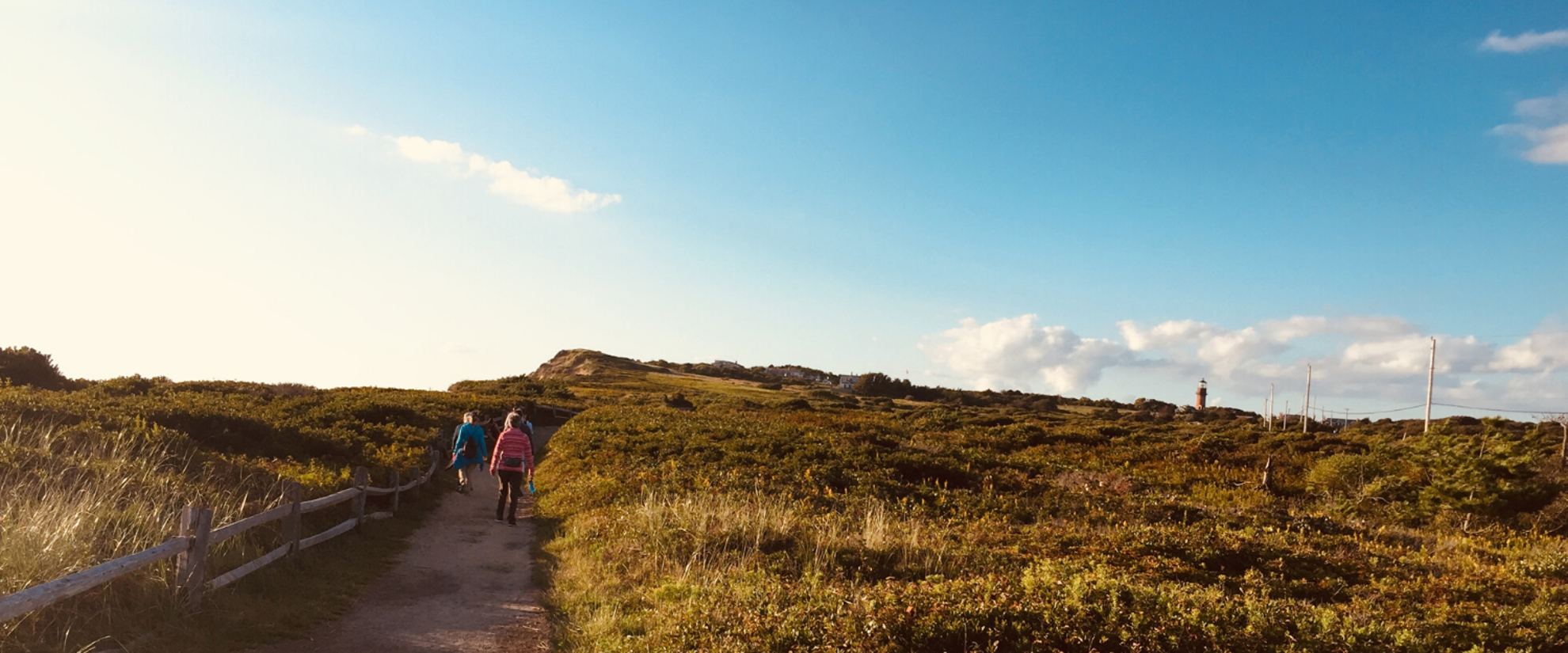 participants hiking at sunset