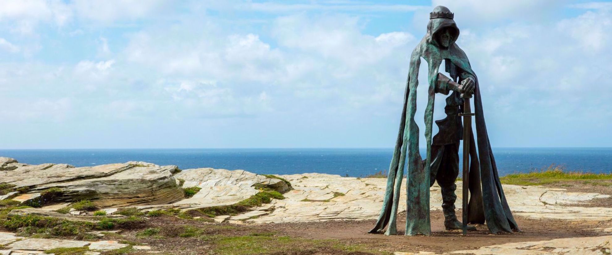 Ancient statue at Tintagel Castle
