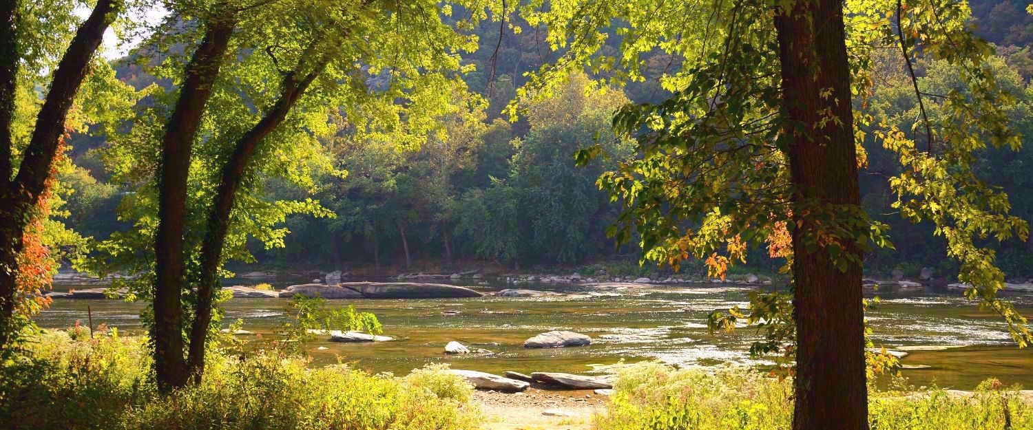 autumn scene in the Appalachian Moutains overlooking river